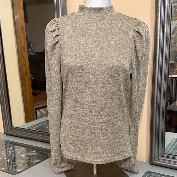 Anthropologie Dolan Metallic Mock Neck Puff Sleeve Shoulder Long Sleeve Top - Picture 4 of 8